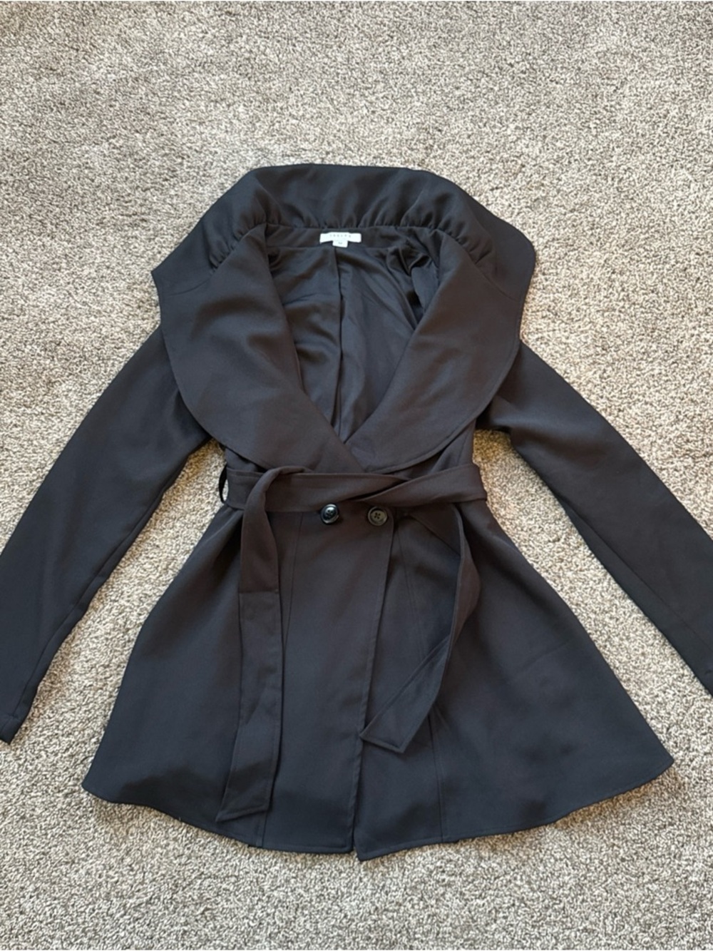 FAVLUX Black Belted Trench Coat with Shawl Collar Womens Medium EUC